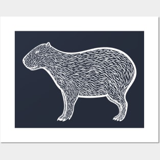 Capybara Ink Art - dark colors Posters and Art